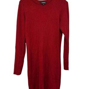 Express Red Ribbed Midi Dress